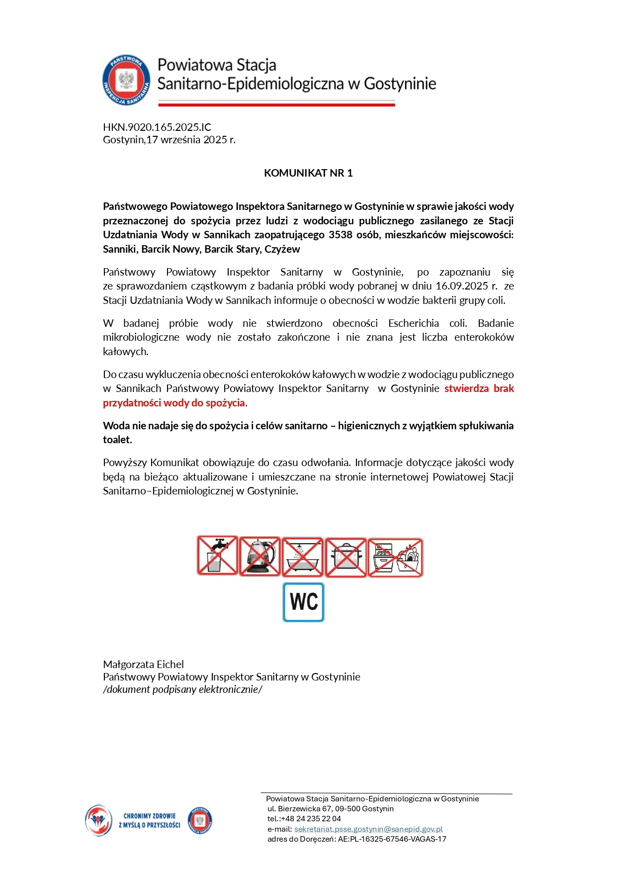 komunikat nr 1 brak przydatnoci wody Sanniki page 0001