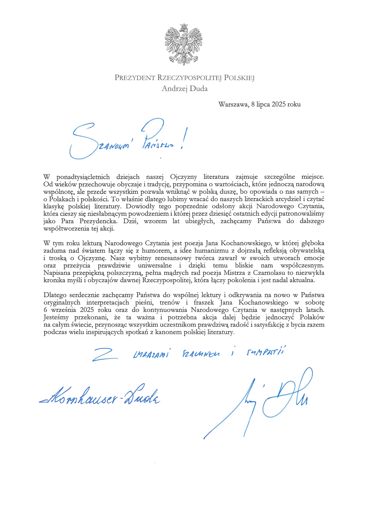 List Pary Prezydenckiej Narodowe Czytanie 2025 2 page 0001