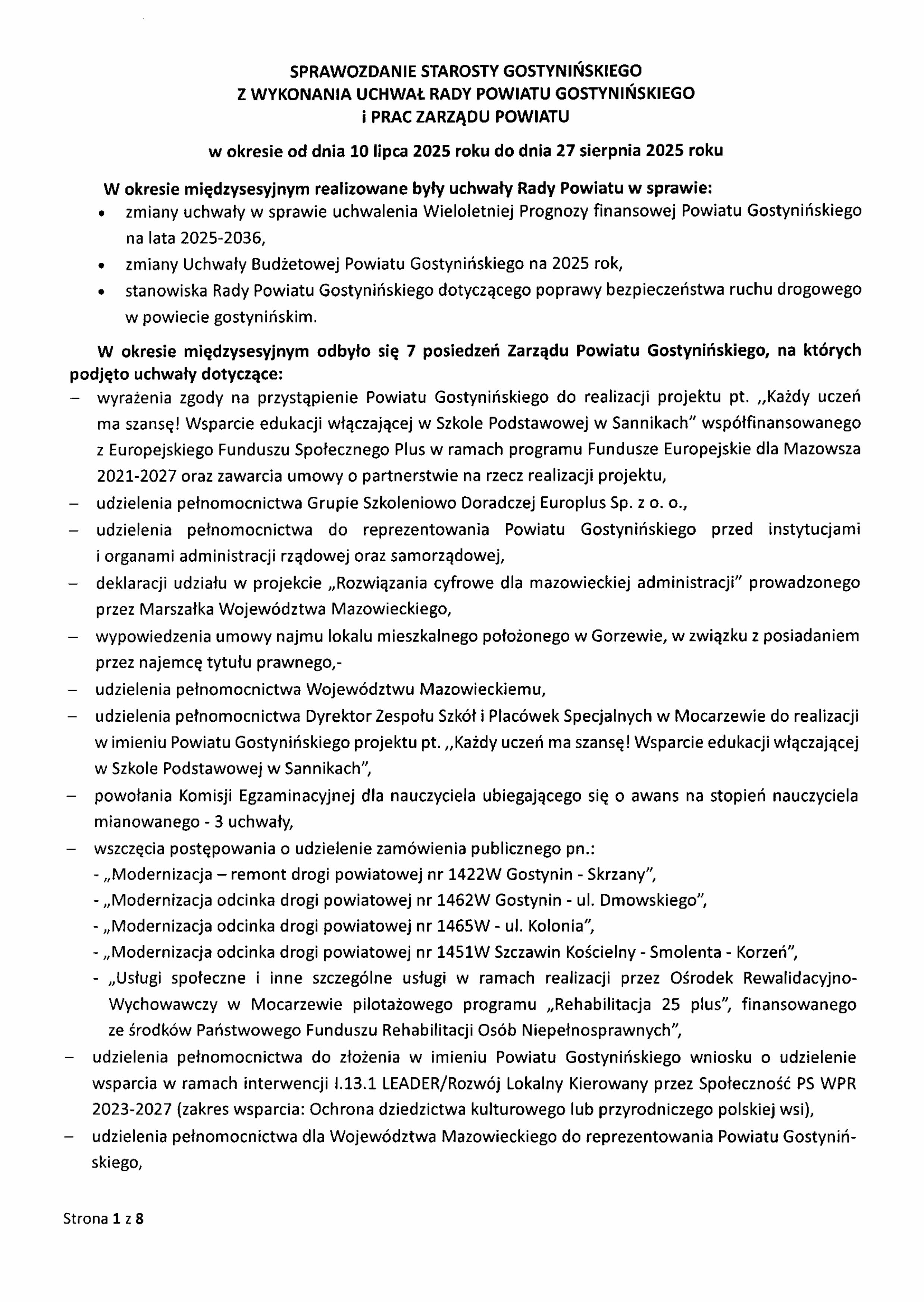 Sprawozdanie Starosty Gostyniskiego 1 obrazy 0