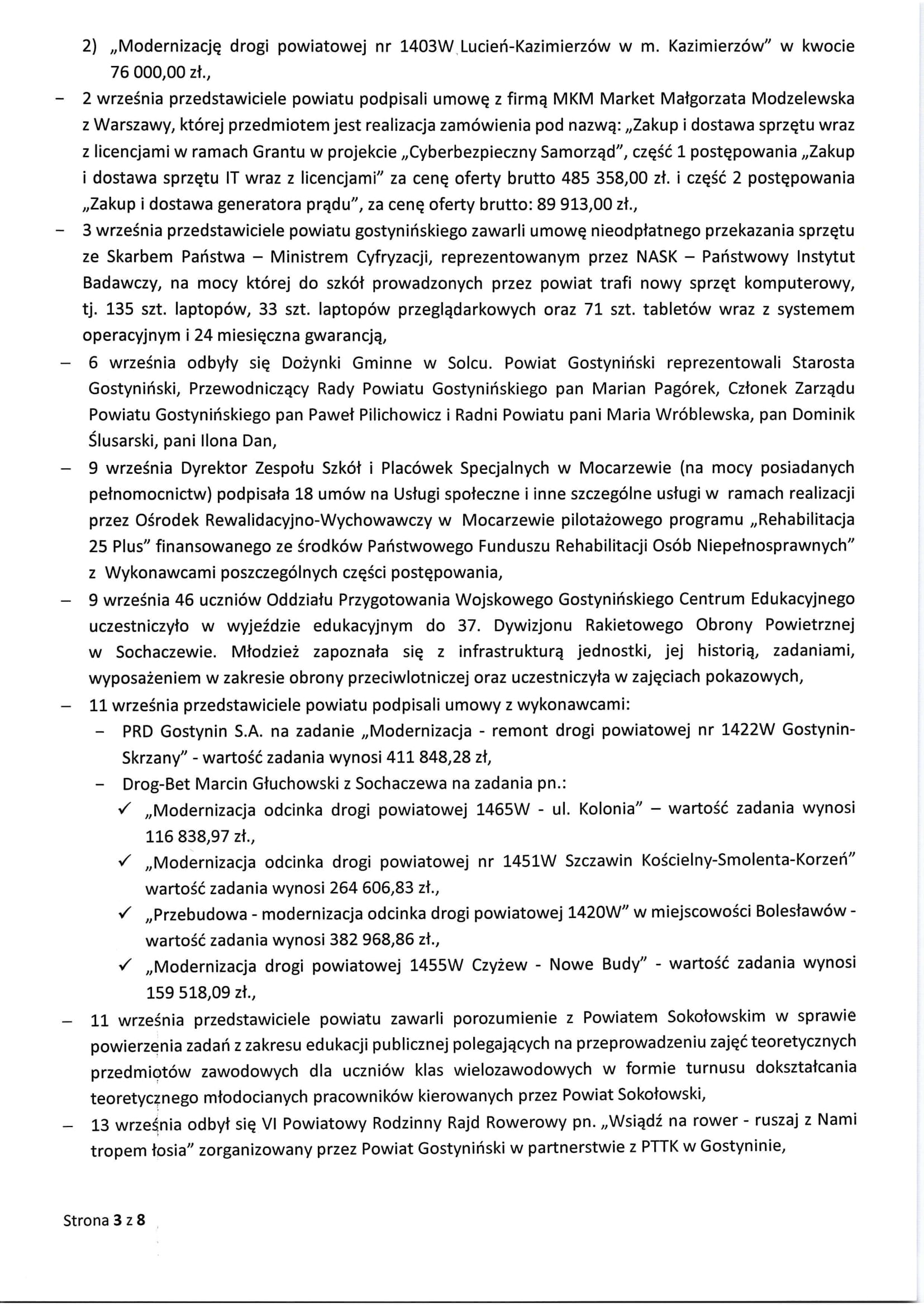 Sprawozdanie Starosty Gostynińskiego z wykonania uchwał Rady Powiatu Gostynińskiego i prac Zarządu Powiatu w okresie od dnia 28.08.2025 r. do dnia 24.09.2025 r. 3