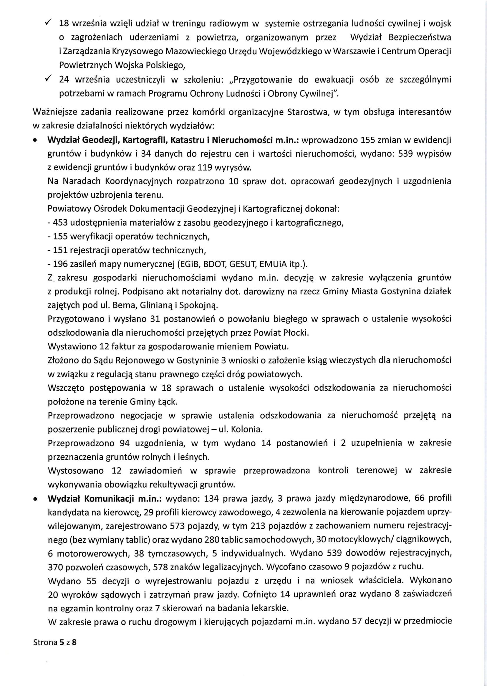 Sprawozdanie Starosty Gostynińskiego z wykonania uchwał Rady Powiatu Gostynińskiego i prac Zarządu Powiatu w okresie od dnia 28.08.2025 r. do dnia 24.09.2025 r. 5