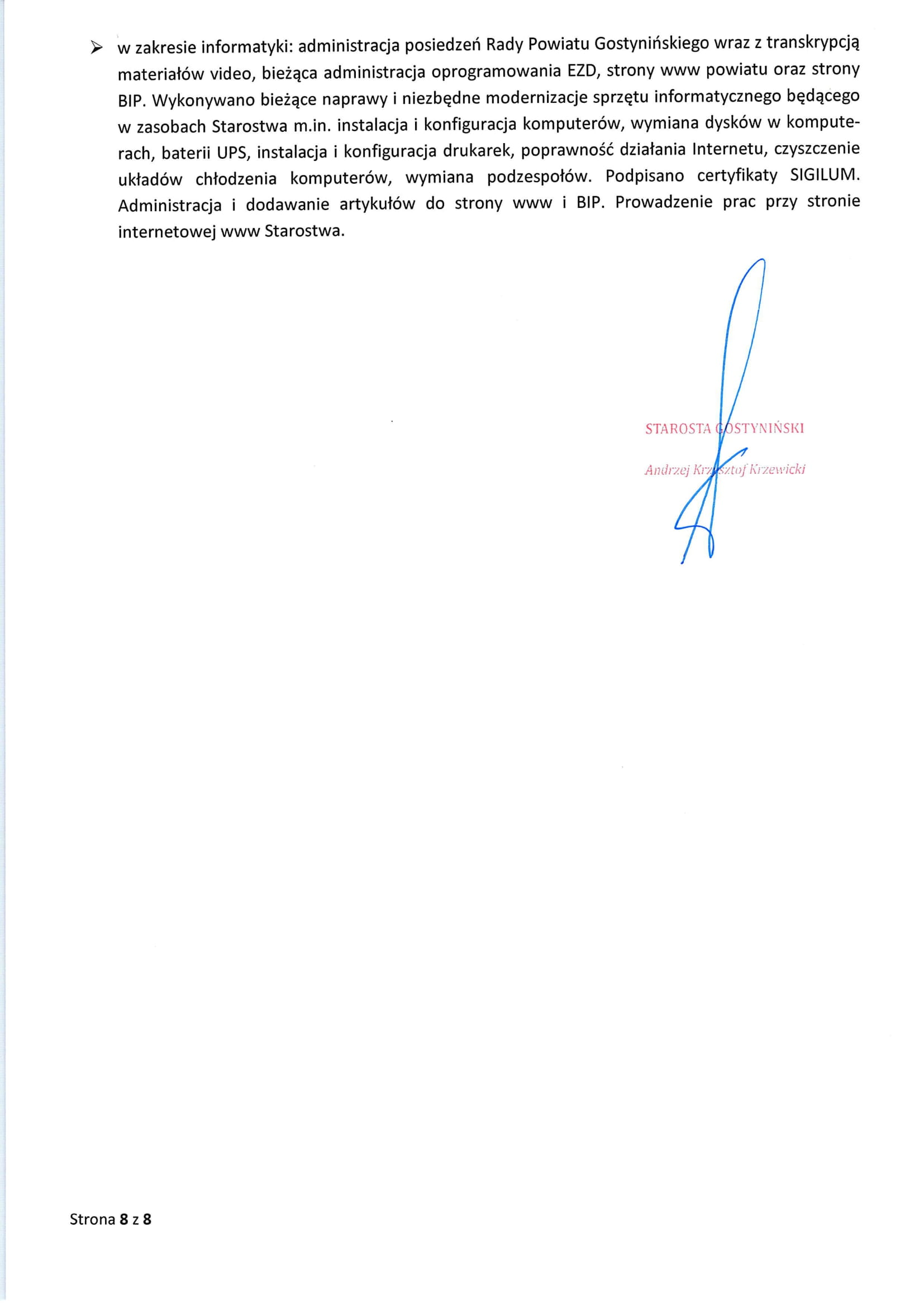 Sprawozdanie Starosty Gostynińskiego z wykonania uchwał Rady Powiatu Gostynińskiego i prac Zarządu Powiatu w okresie od dnia 28.08.2025 r. do dnia 24.09.2025 r. 8